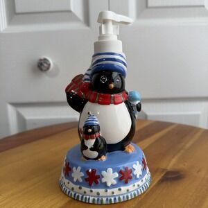 Penguins Soap Dispenser Winter Christmas Holiday Snowflakes Scarf‎